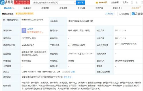 企查查顯示雙匯發(fā)展成立食品科技公司,注冊(cè)資本2000萬
